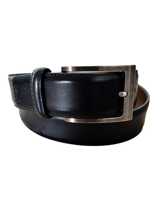 MAGNANNI Square Genuine Leather Belt Black Spain Silver Buckle Style 1278 Sz 32